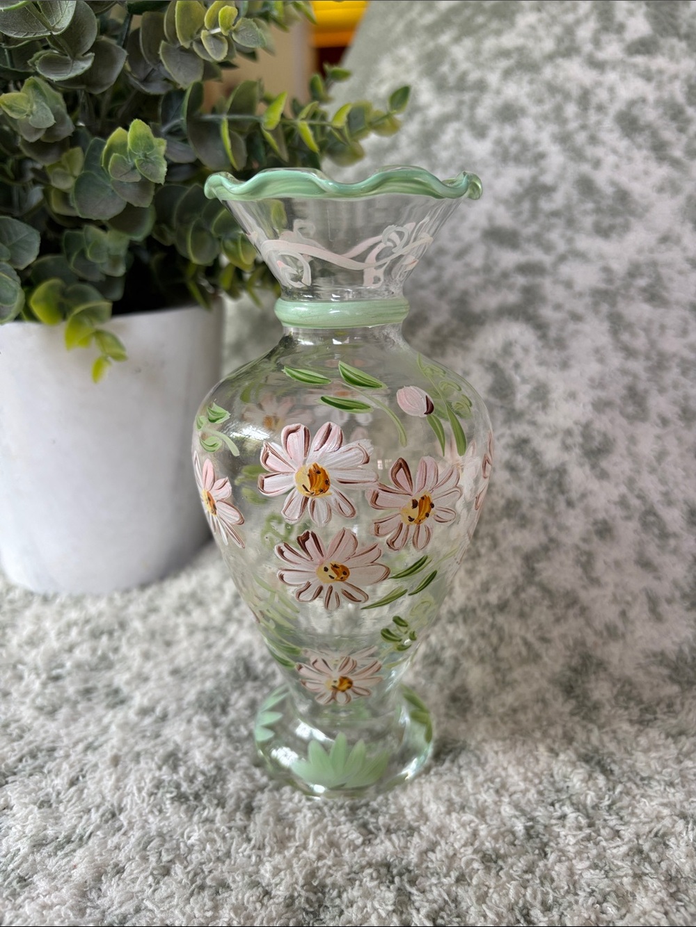 Handpainted Glass Floral Vase NWT 6.5”x4”